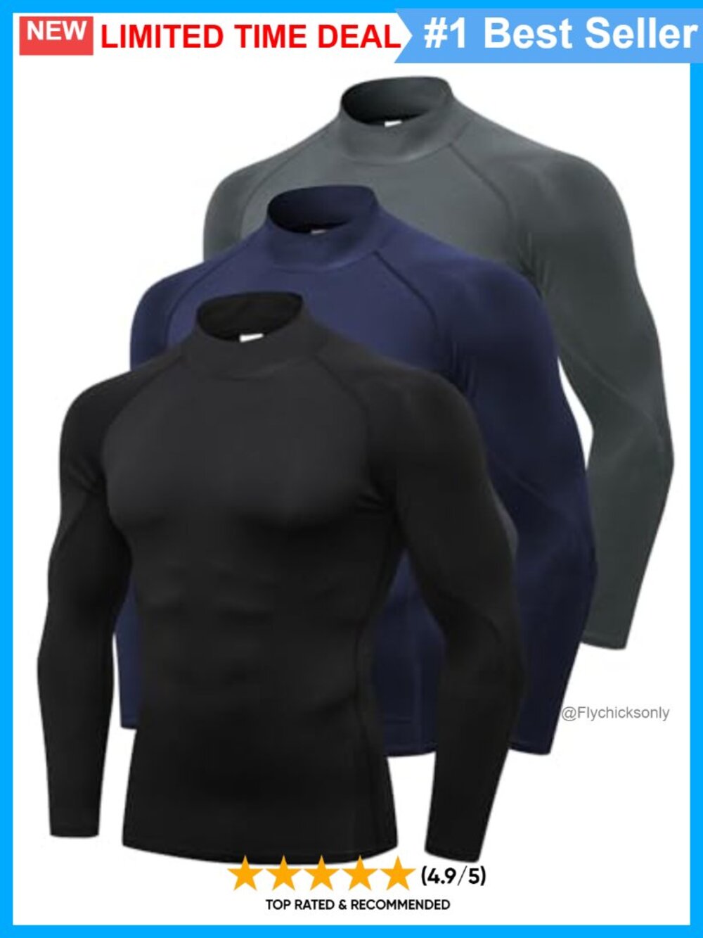 Men's Compression Long Sleeve Mock Neck Base Layer Workout Shirt
